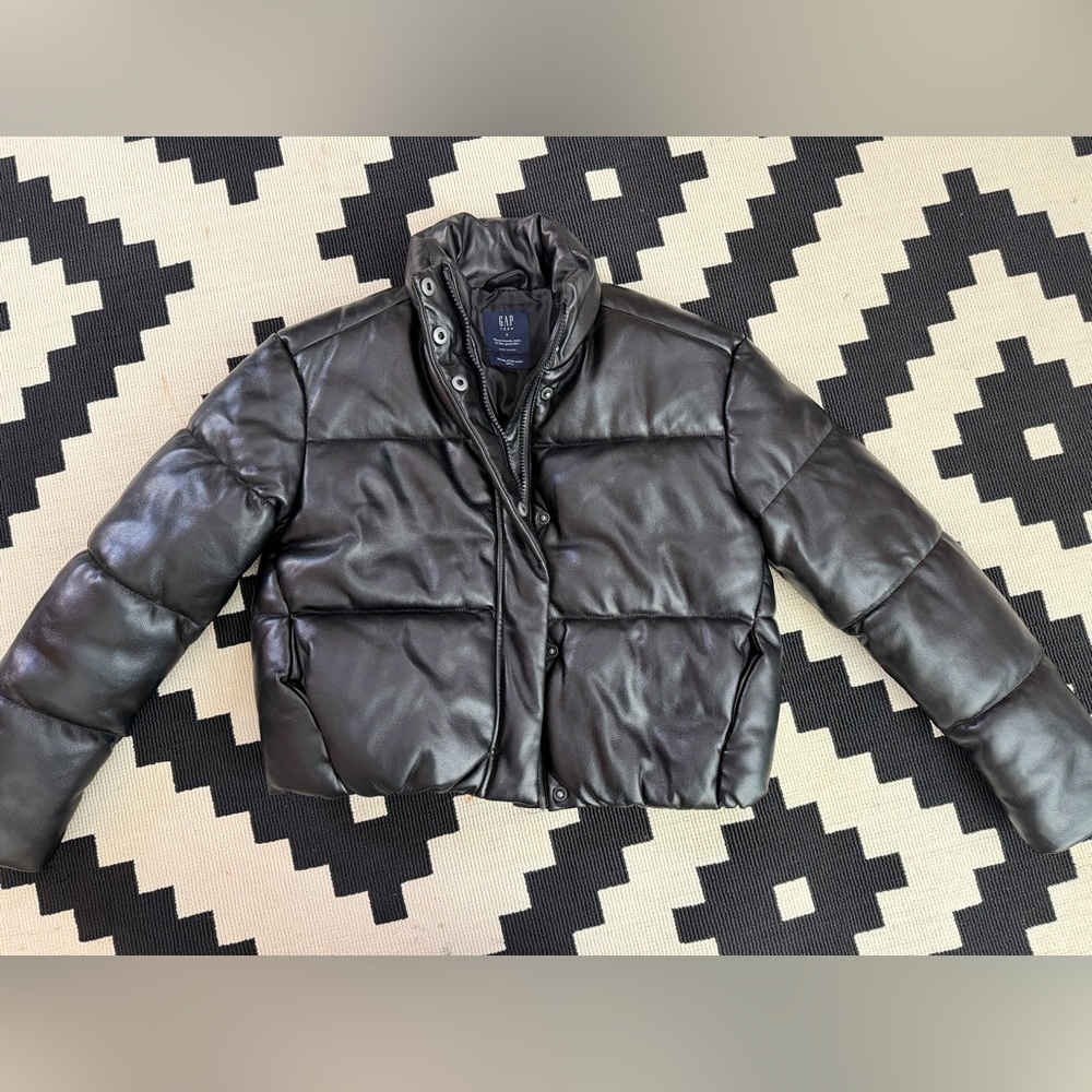 GAP Black Puffer Faux Leather Jacket - Teen Sz. 8